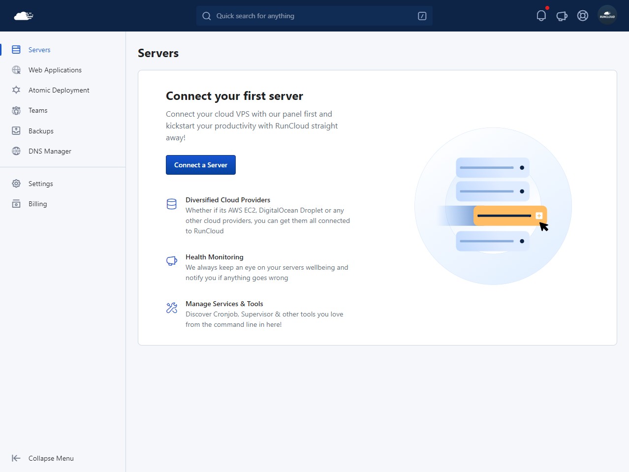 runcloud connect first server