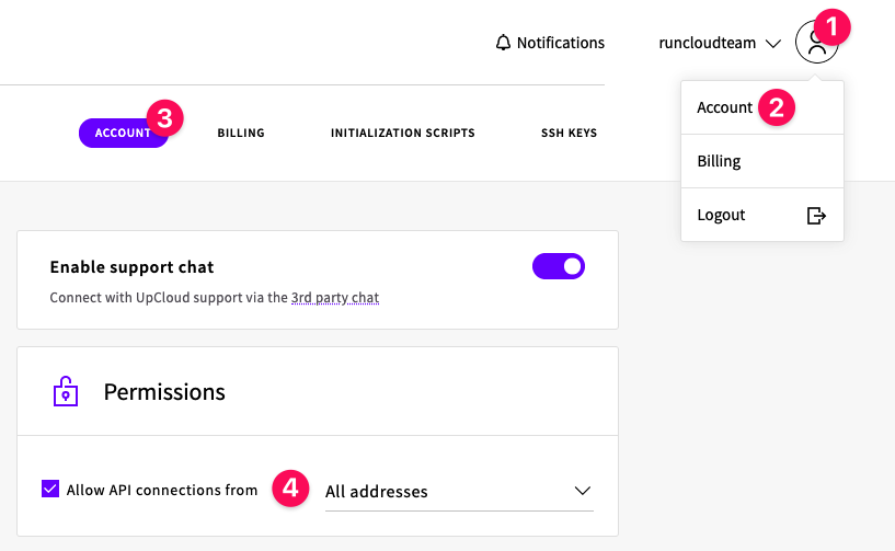 Upcloud API key
