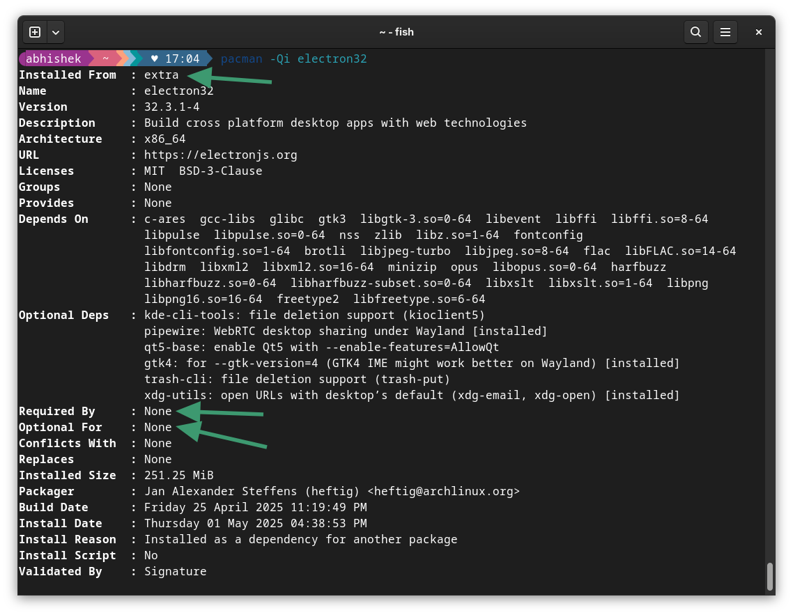 Inspect a pacman package