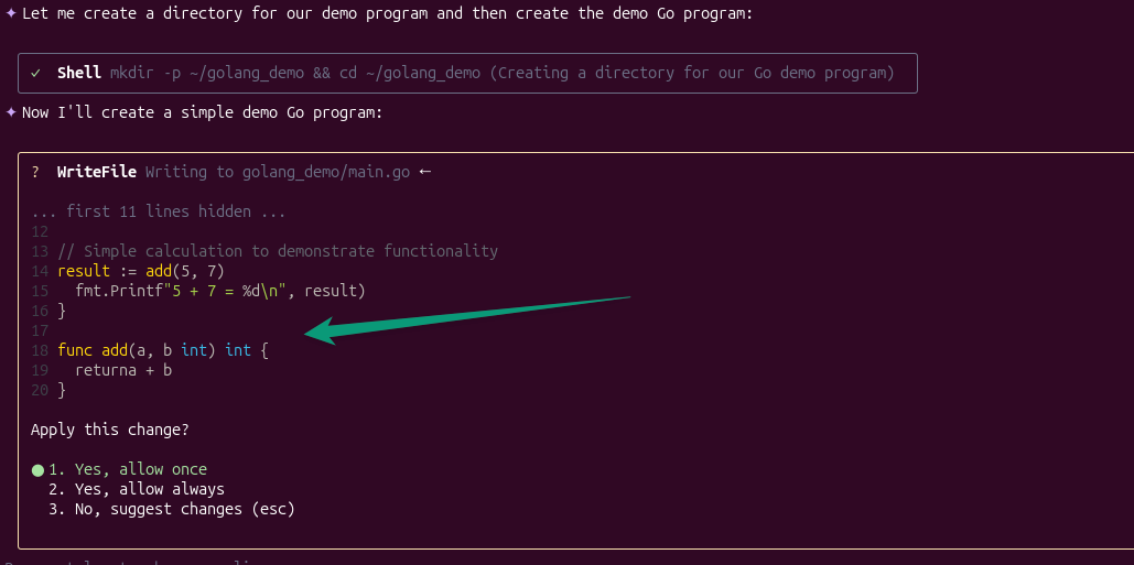 Qwen Code CLI execution proposal screen with Esc to cancel