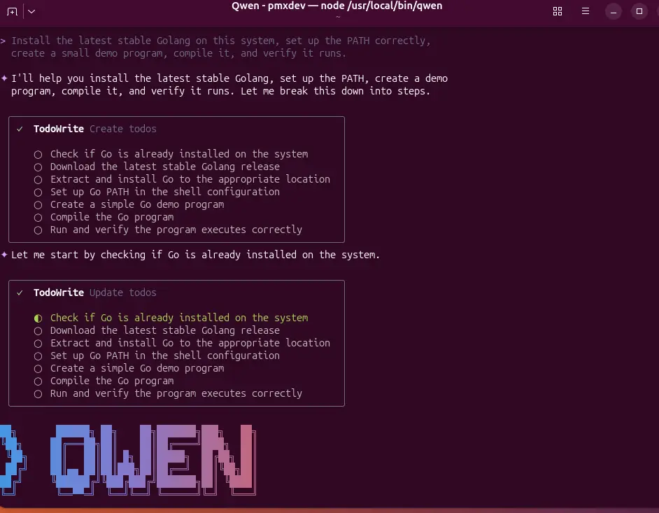 Installing Golang on Ubuntu 25.04 server with Qwen CLI
