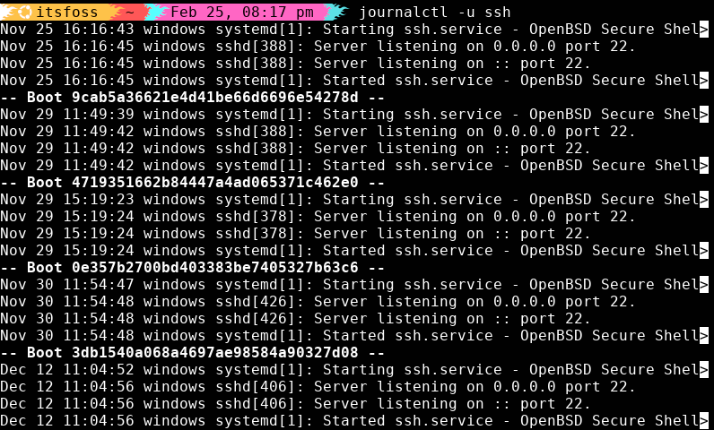 Filtering system logs for a specific unit using the -u flag