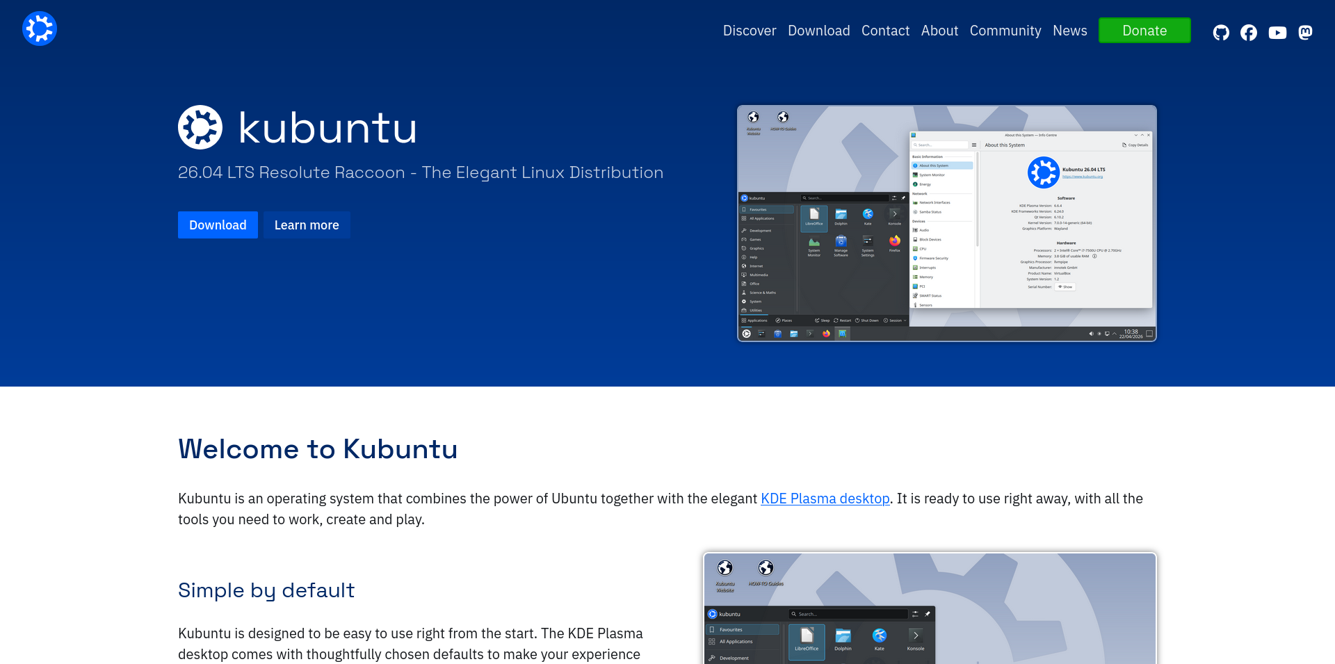 A screenshot of the official Kubuntu website